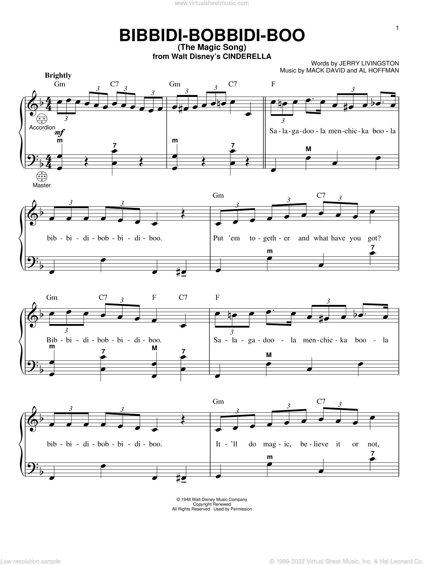 Bibbidi-Bobbidi-Boo (The Magic Song) (from Cinderella) sheet music