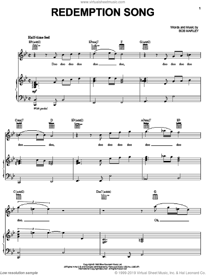 Mcdonald Redemption Song Sheet Music For Voice Piano Or Guitar