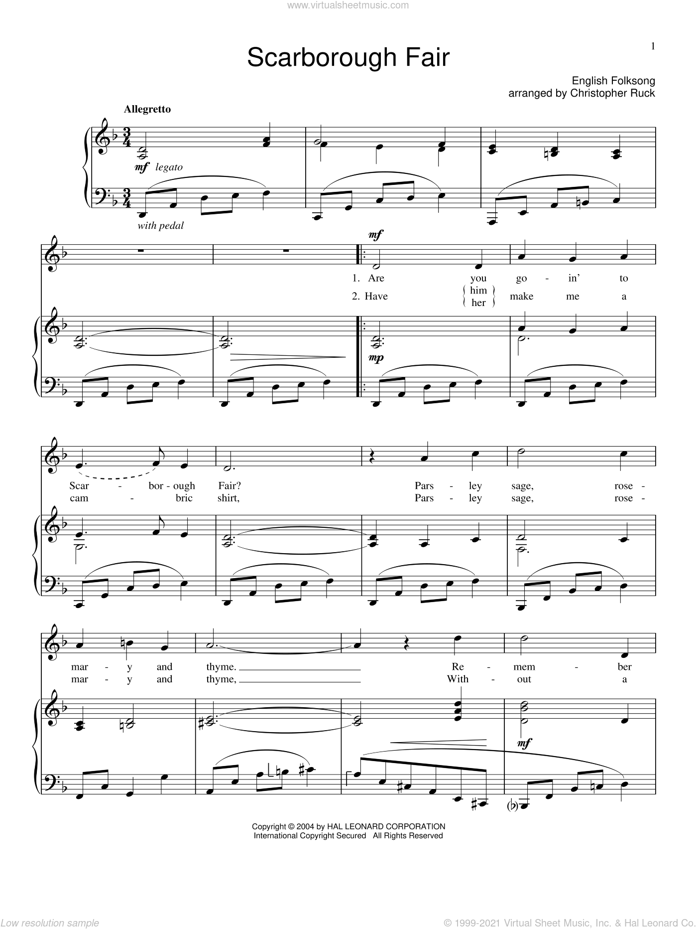 Ballad - Scarborough Fair sheet music for voice and piano (PDF)