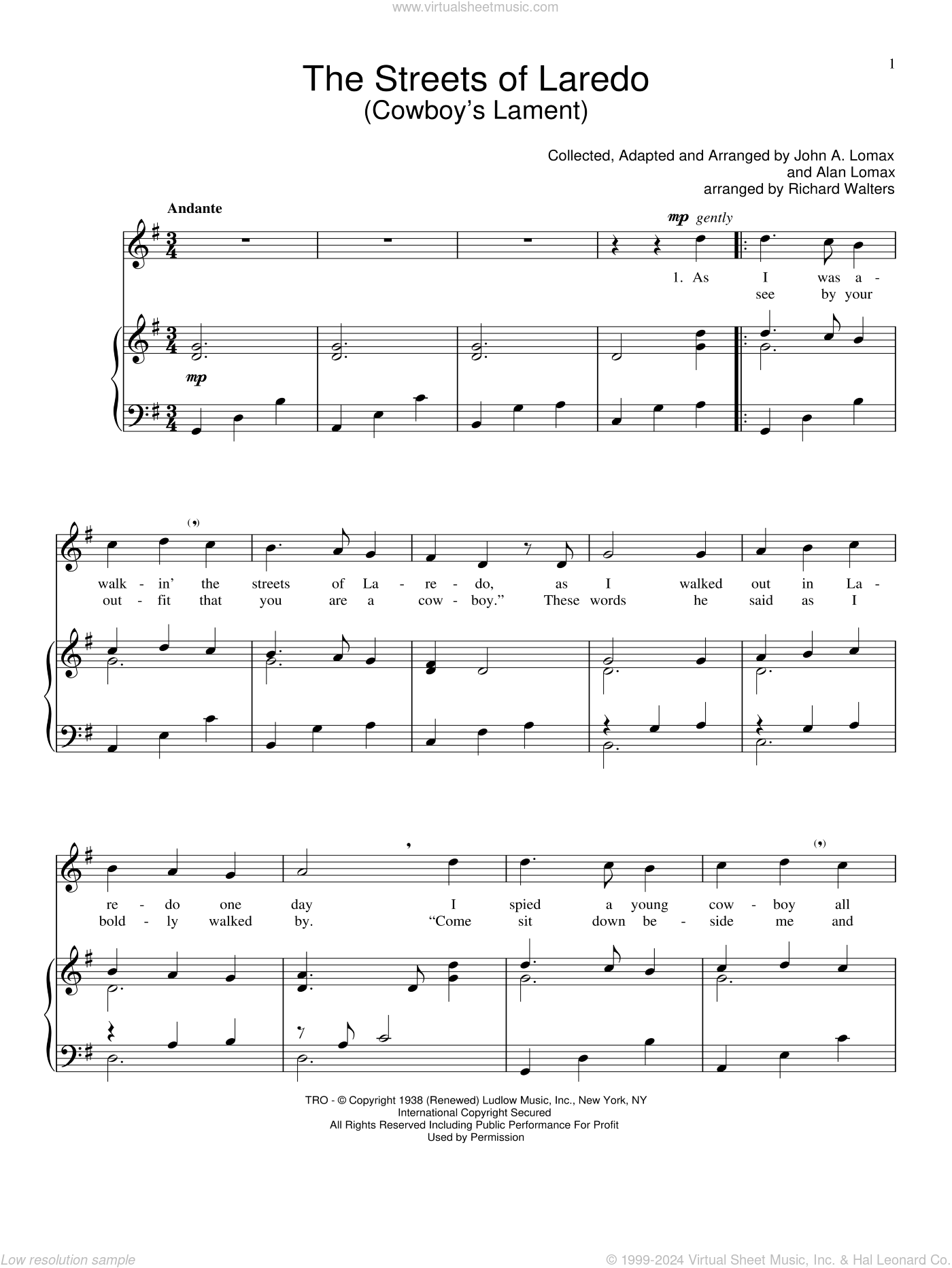 Free Piano Sheets Online - Streets of Laredo