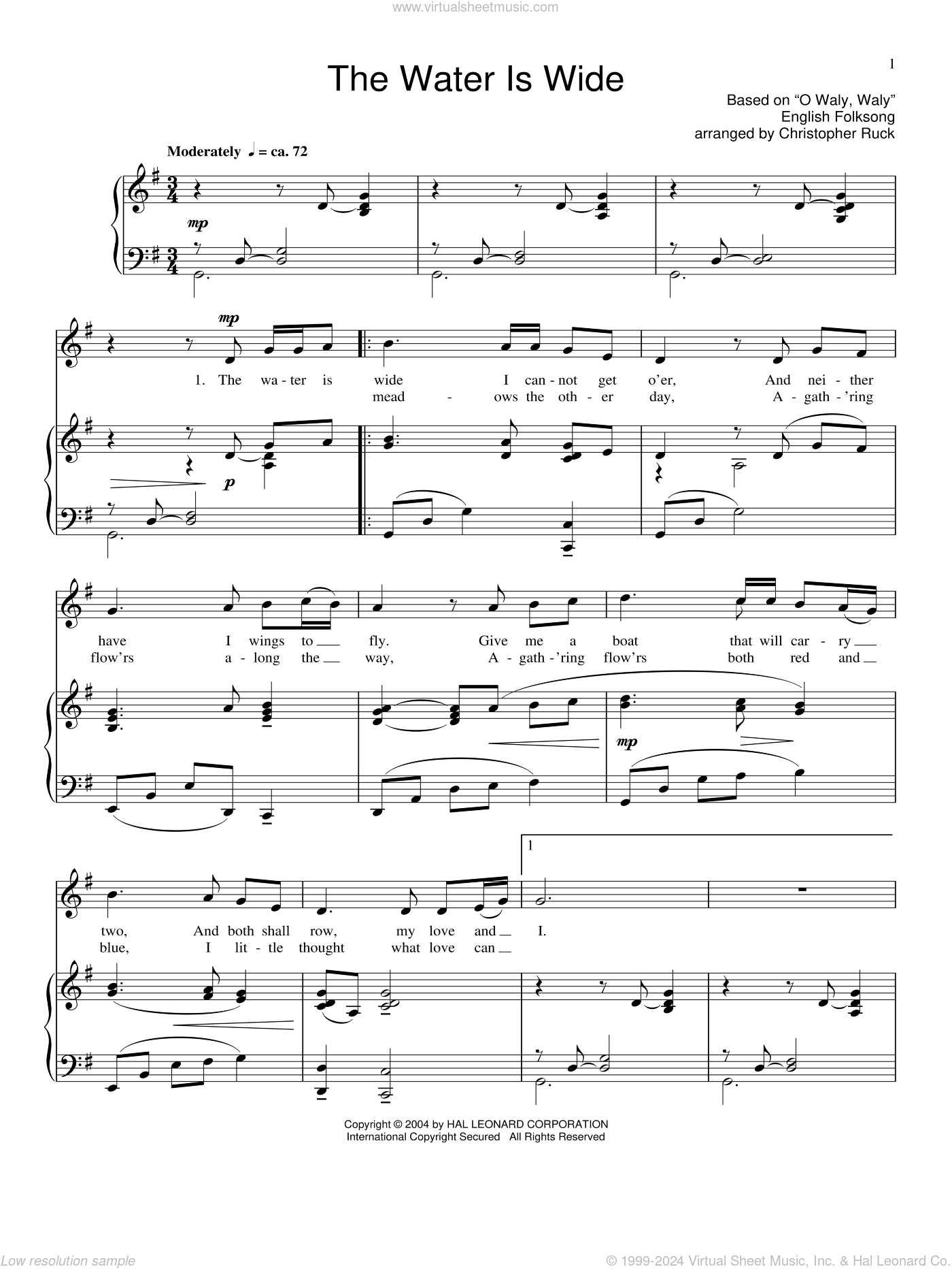 The Water Is Wide sheet music for voice and piano (PDF)