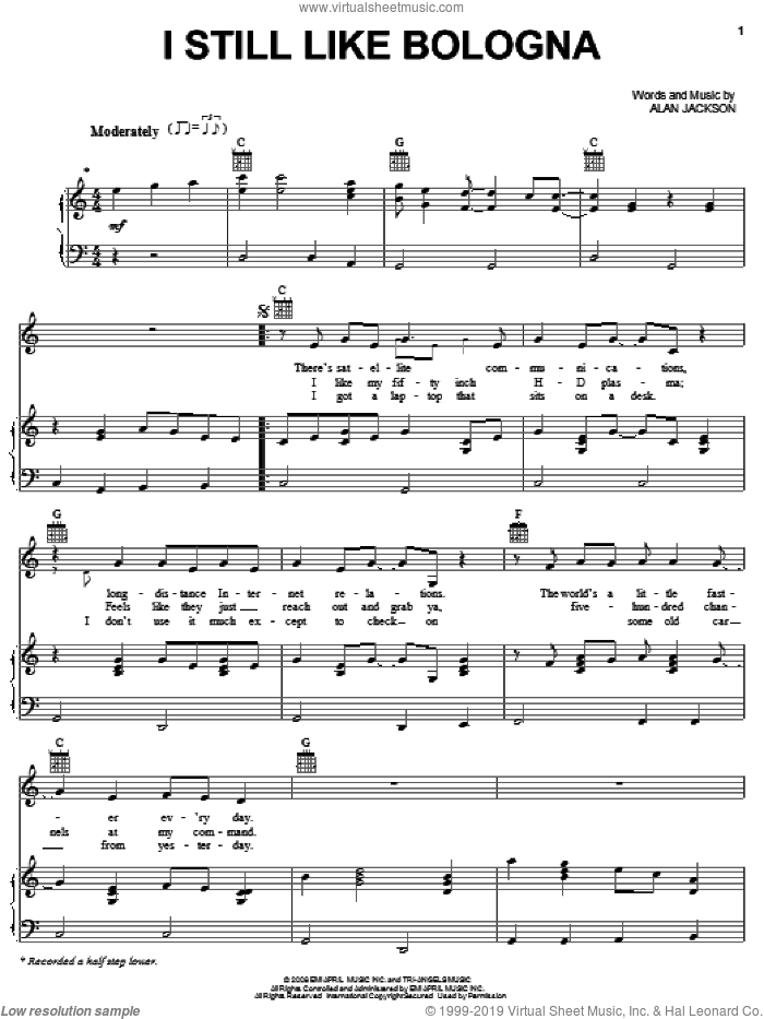 I Still Like Bologna sheet music for voice, piano or guitar (PDF)