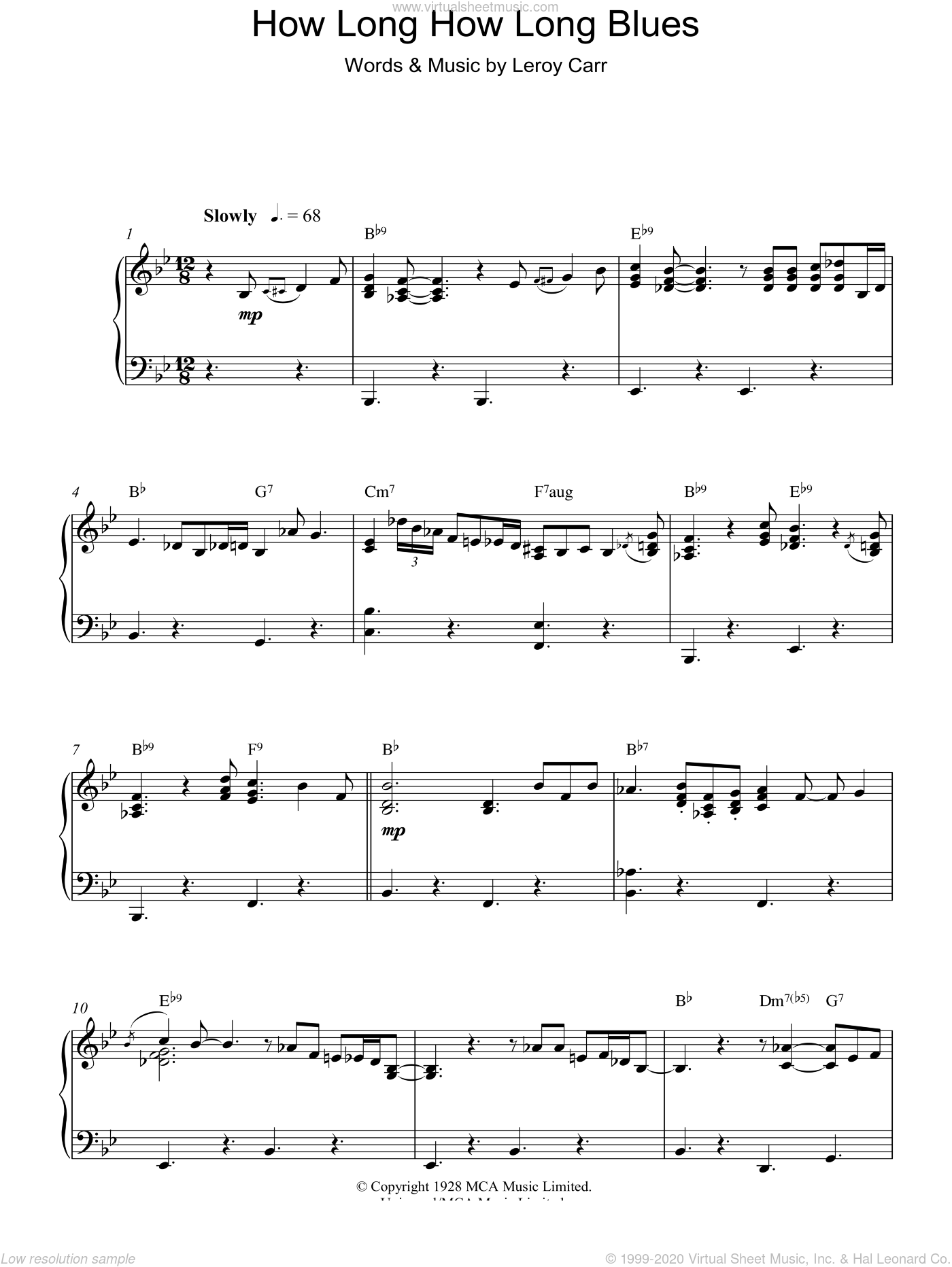 Charles - How Long How Long Blues sheet music for piano solo