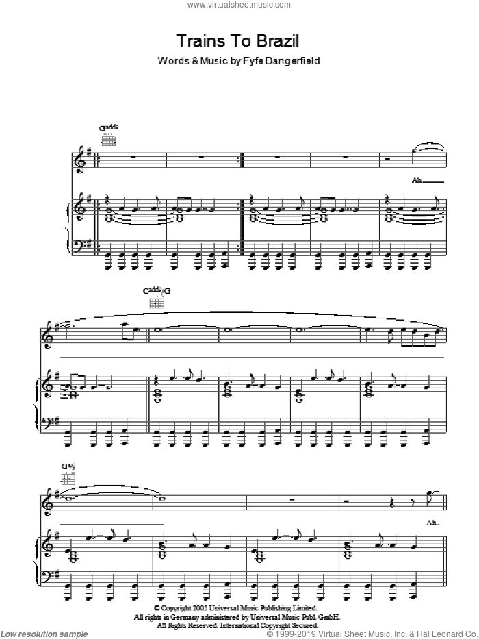 Trains To Brazil sheet music for voice, piano or guitar (PDF)