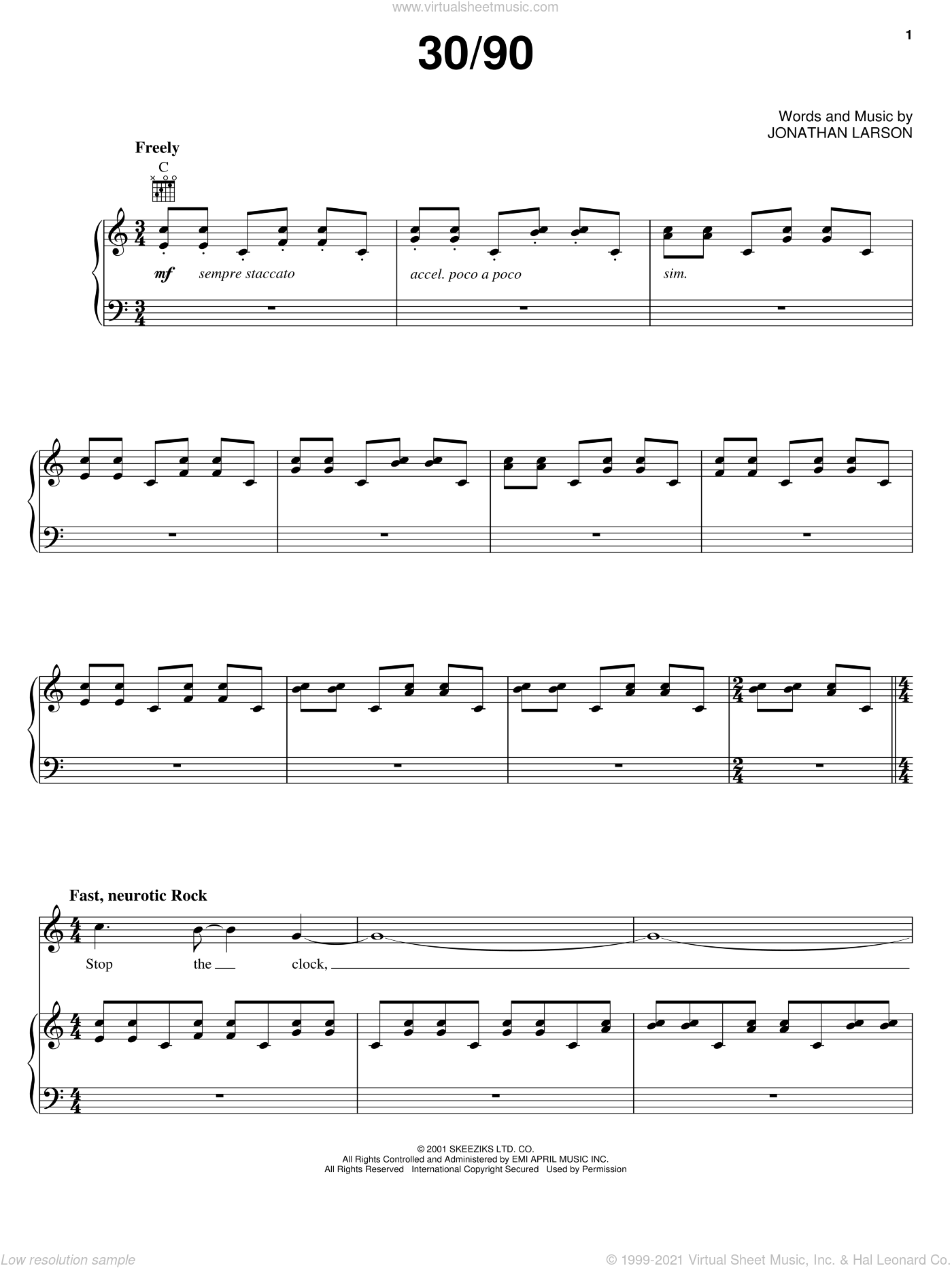 Larson - 30/90 sheet music for voice, piano or guitar [PDF]