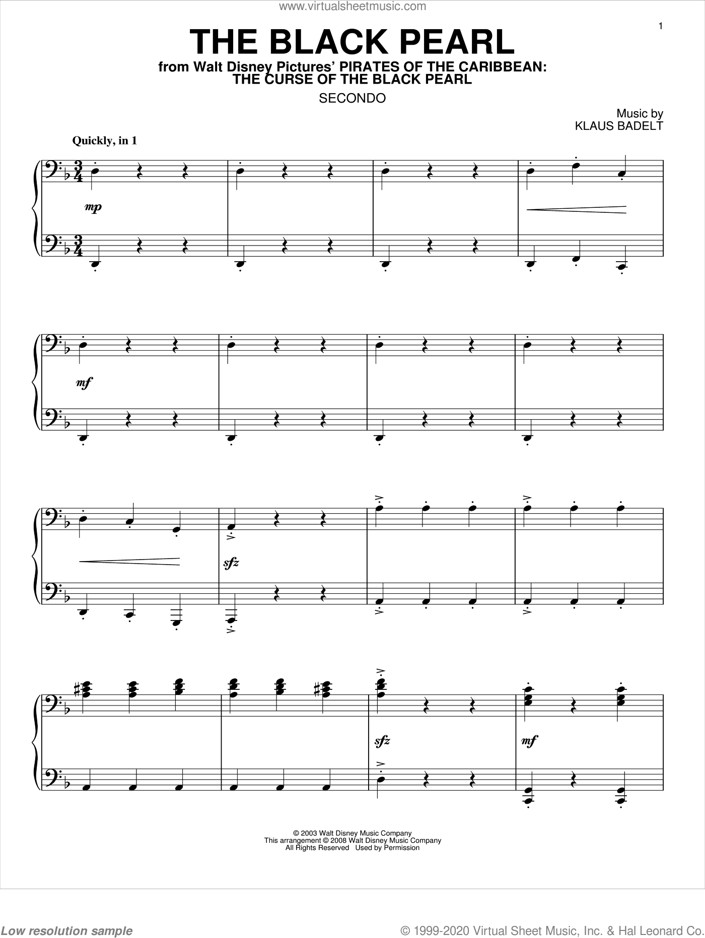 Badelt The Black Pearl Sheet Music For Piano Four Hands Pdf