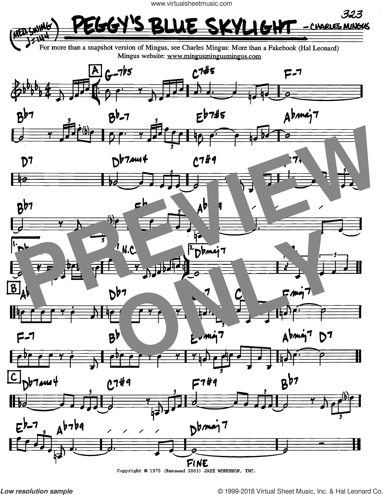 Peggy's Blue Skylight sheet music (in C) (PDF)