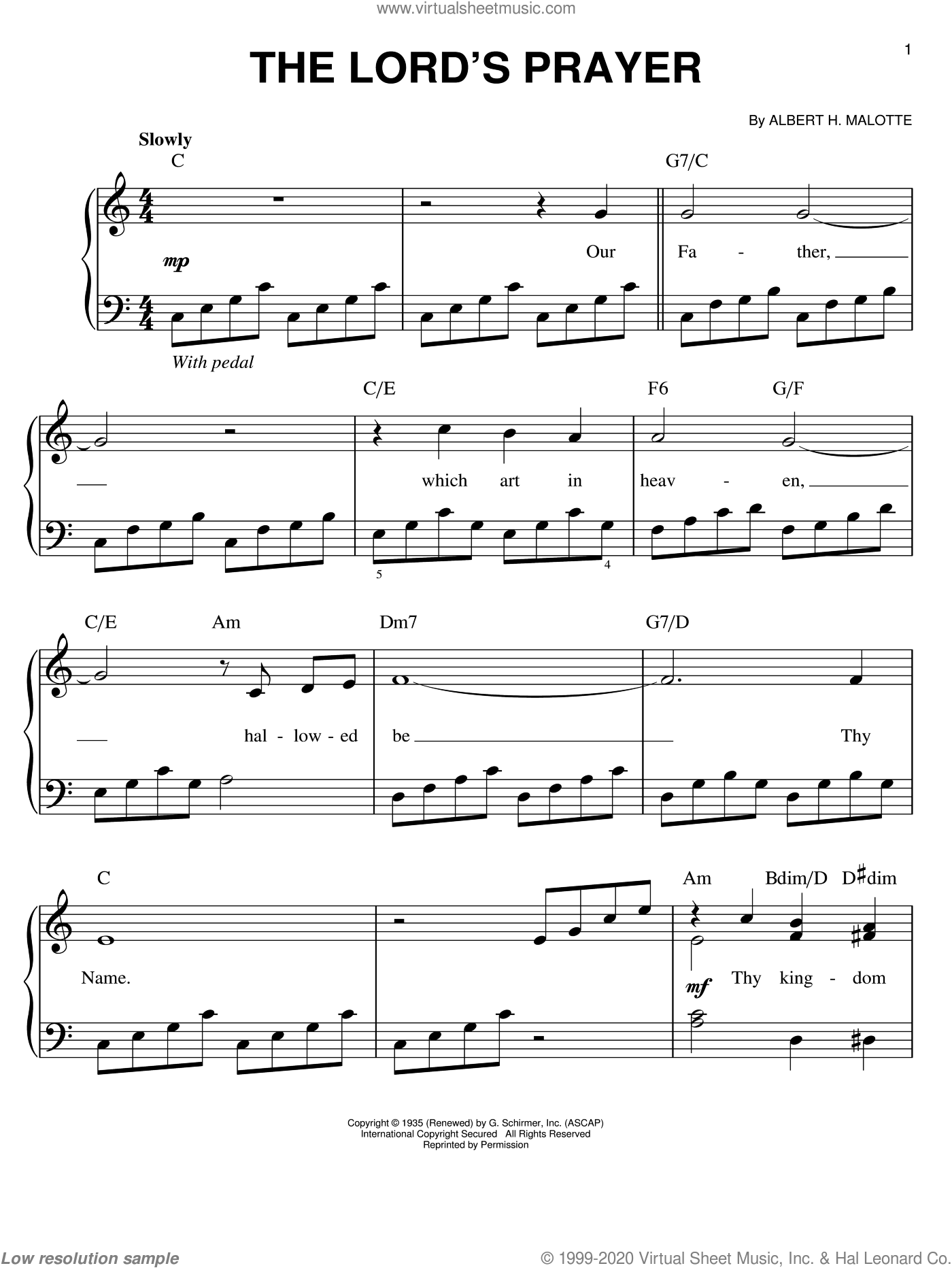 Sinatra - The Lord's Prayer sheet music for piano solo (PDF)