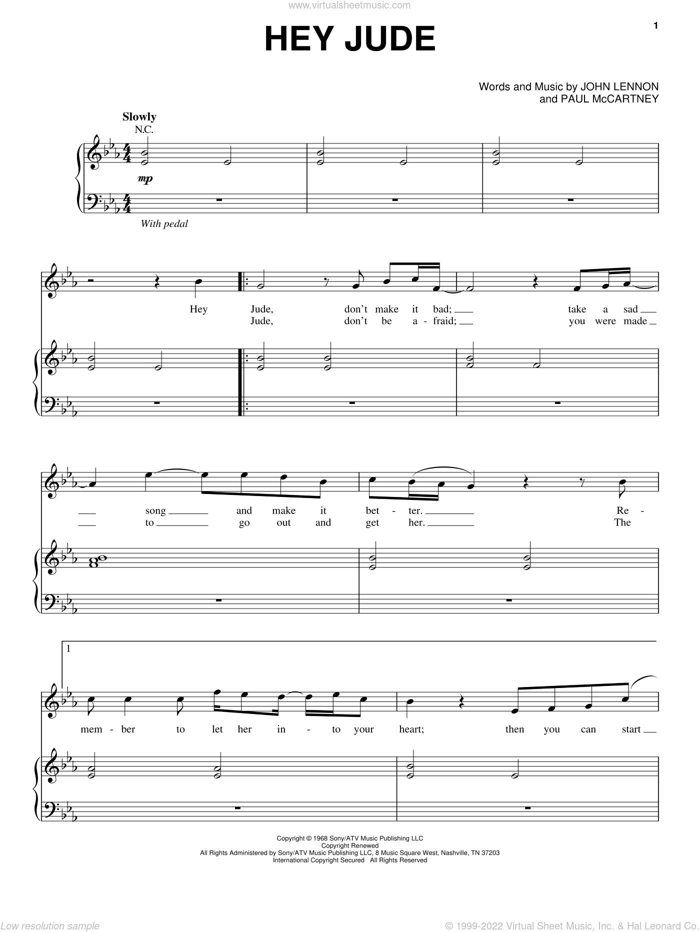 Beatles - Hey Jude sheet music for voice and piano [PDF]