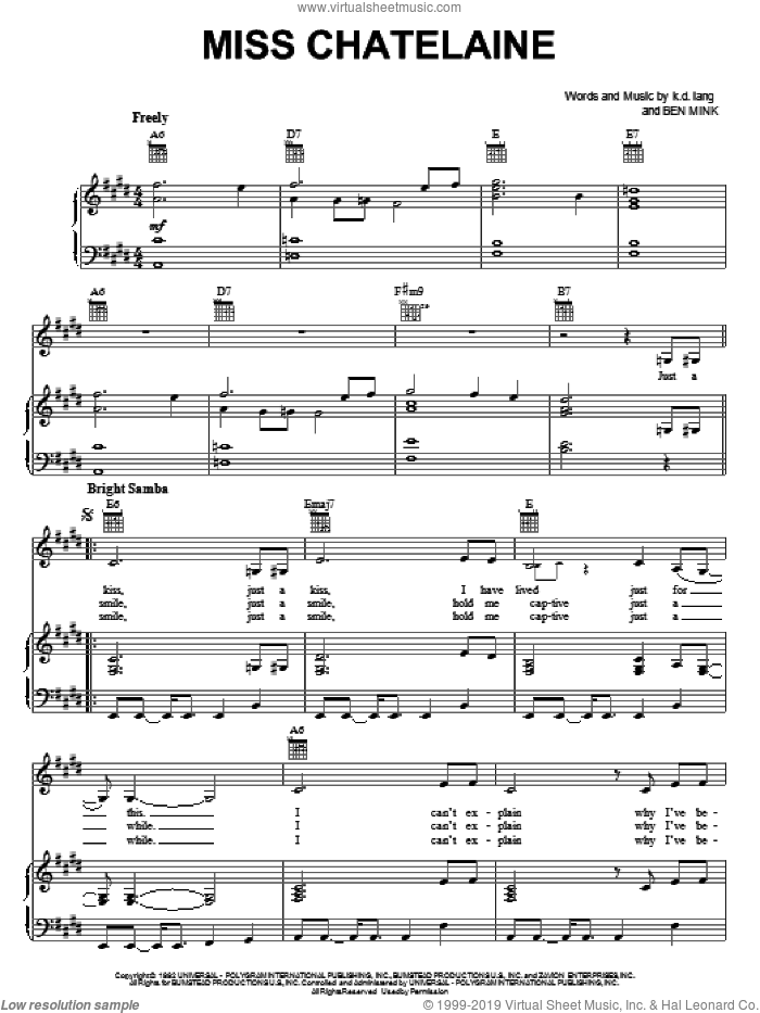 Miss Chatelaine sheet music for voice, piano or guitar (PDF)