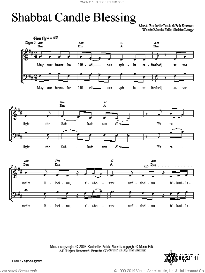 Shabbat Candle Blessing sheet music for choir (2Part) (PDF)