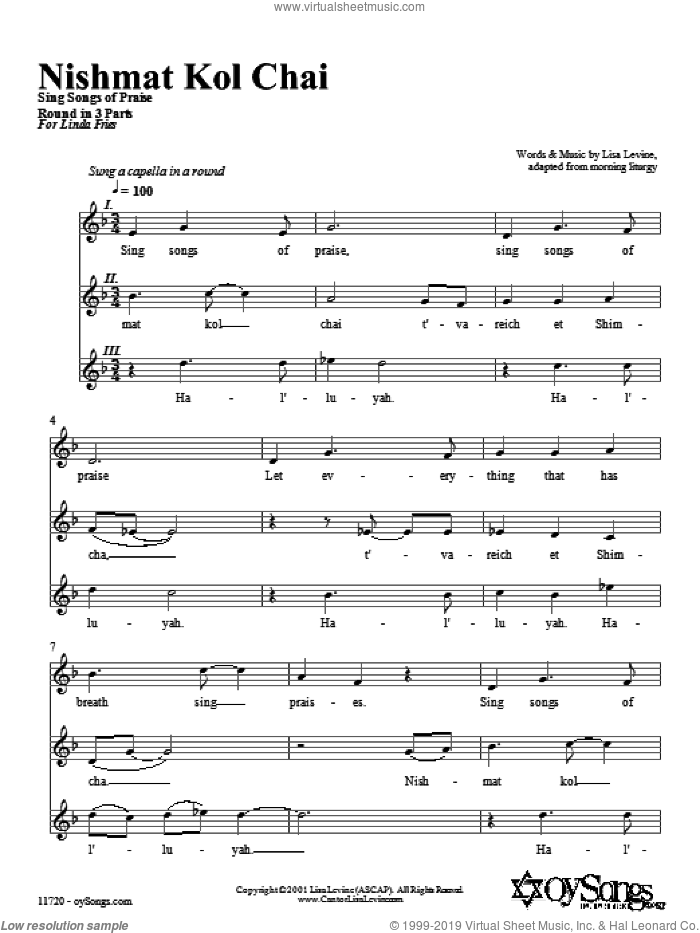 Nishmat Kol Chai sheet music for choir (3Part Mixed) (PDF)