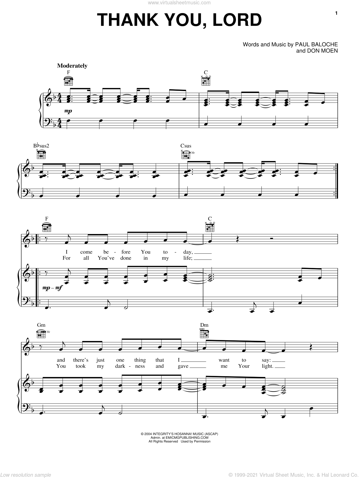 Baloche - Thank You, Lord sheet music for voice, piano or guitar