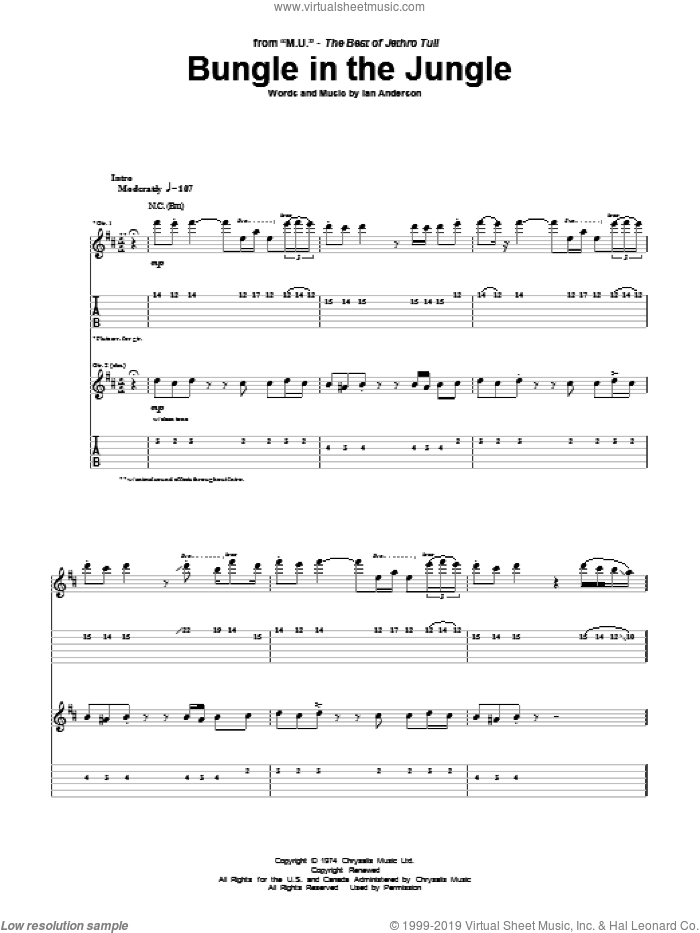 Bungle In The Jungle sheet music for guitar (tablature) (PDF)