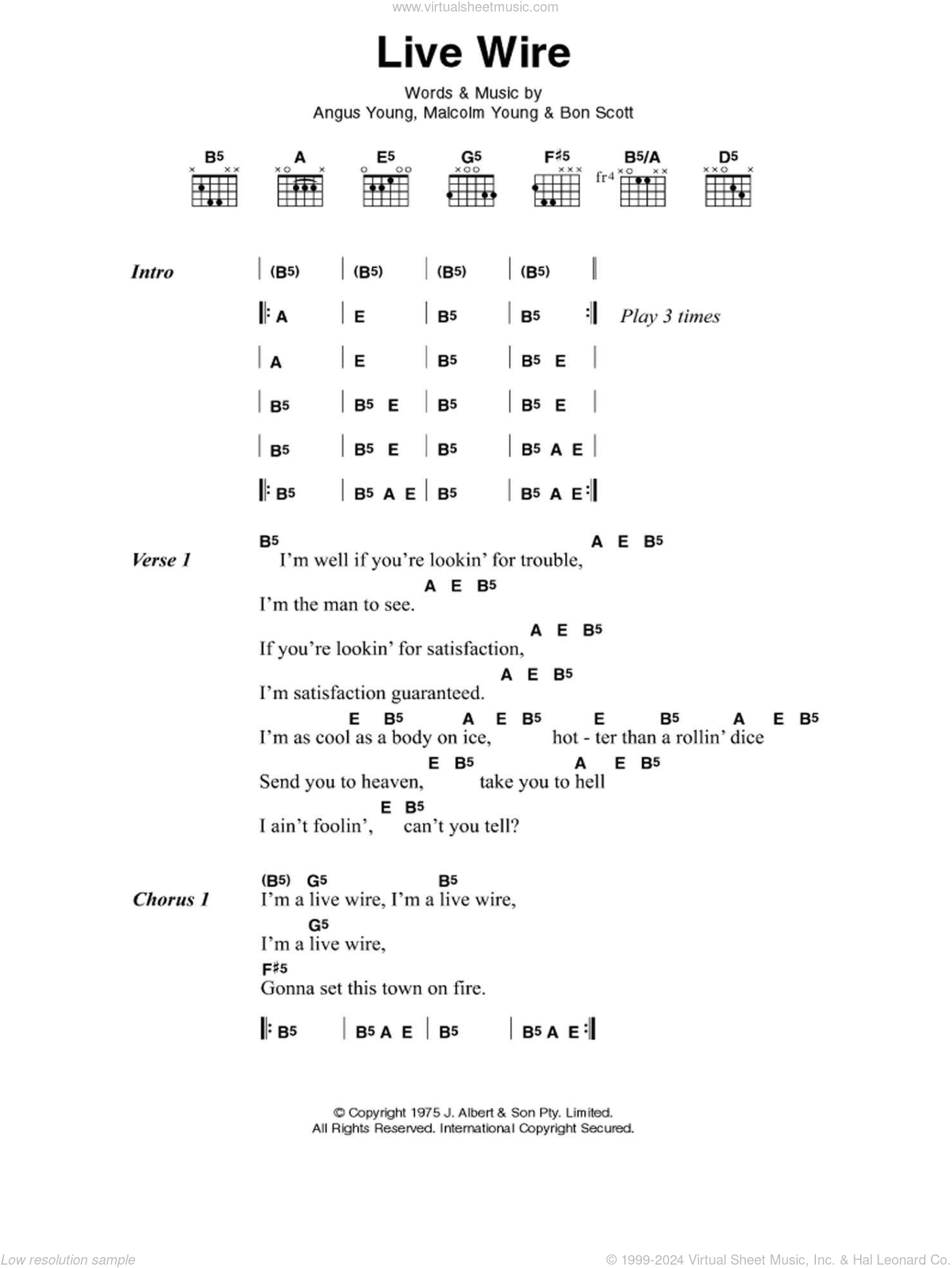 Live Wire (Guitar Tab (Single Guitar)) for Leadsheets - Sheet Music to Print