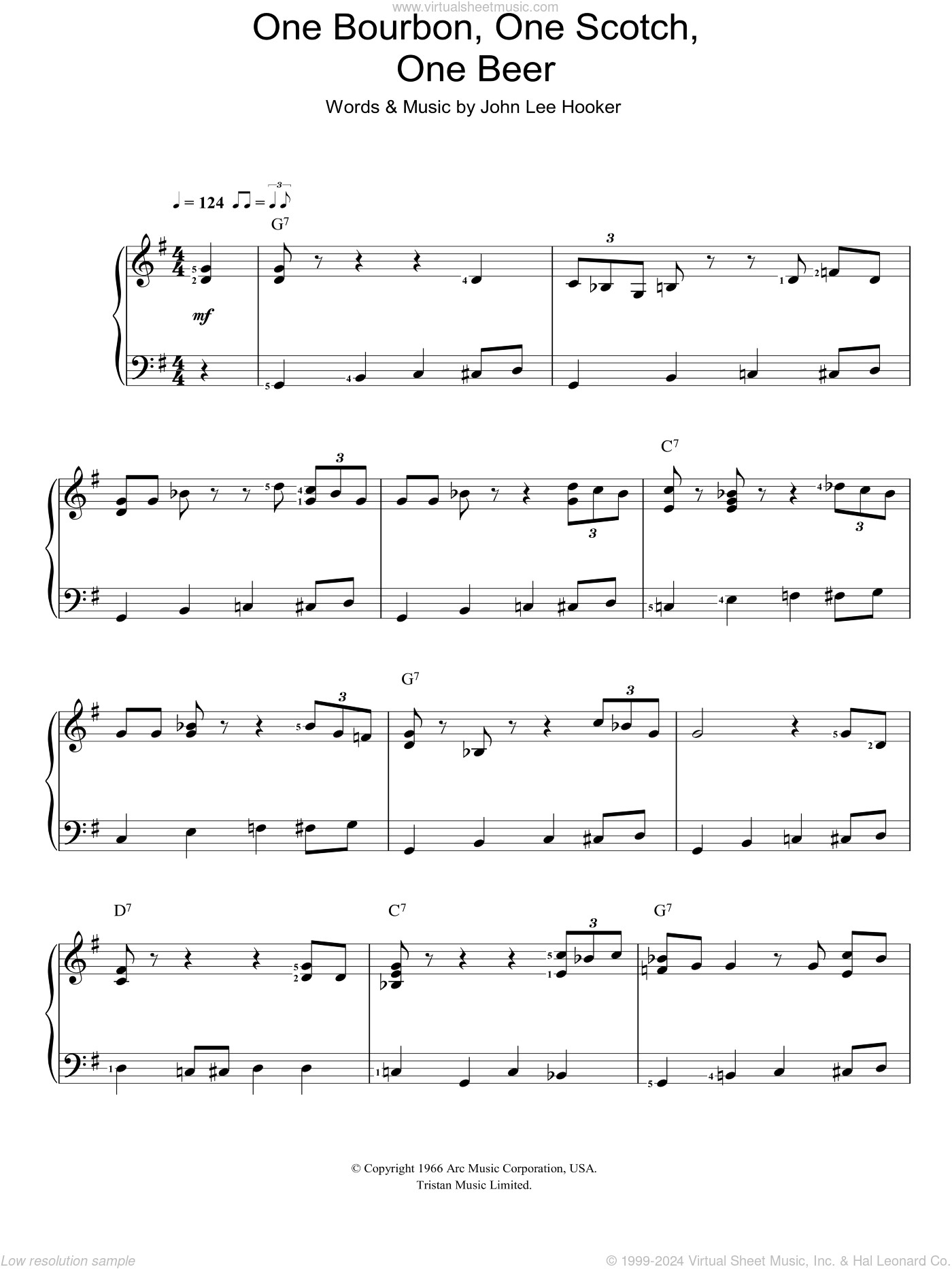 Hooker One Bourbon, One Scotch, One Beer sheet music for piano solo