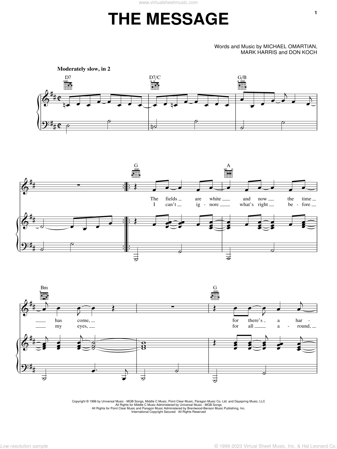 The Message sheet music for voice, piano or guitar (PDF)