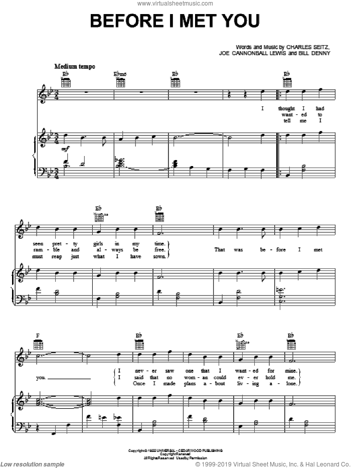 Before I Met You sheet music for voice, piano or guitar (PDF)