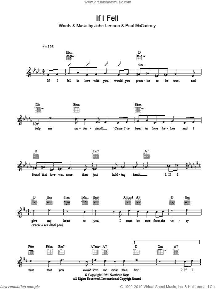 Beatles - If I Fell sheet music (fake book) (PDF)