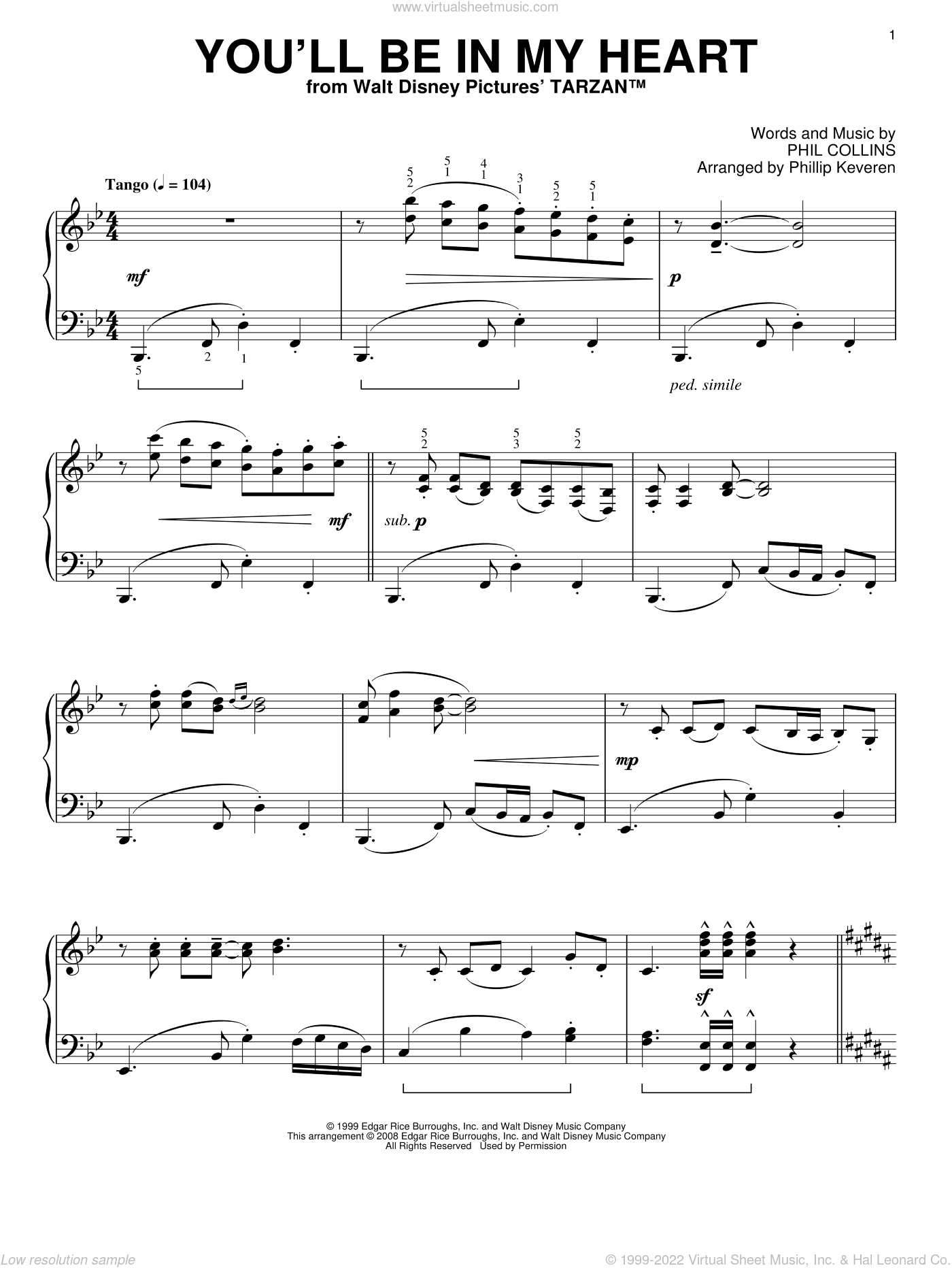 Collins You Ll Be In My Heart Classical Version From Tarzan Arr Phillip Keveren Sheet Music For Piano Solo