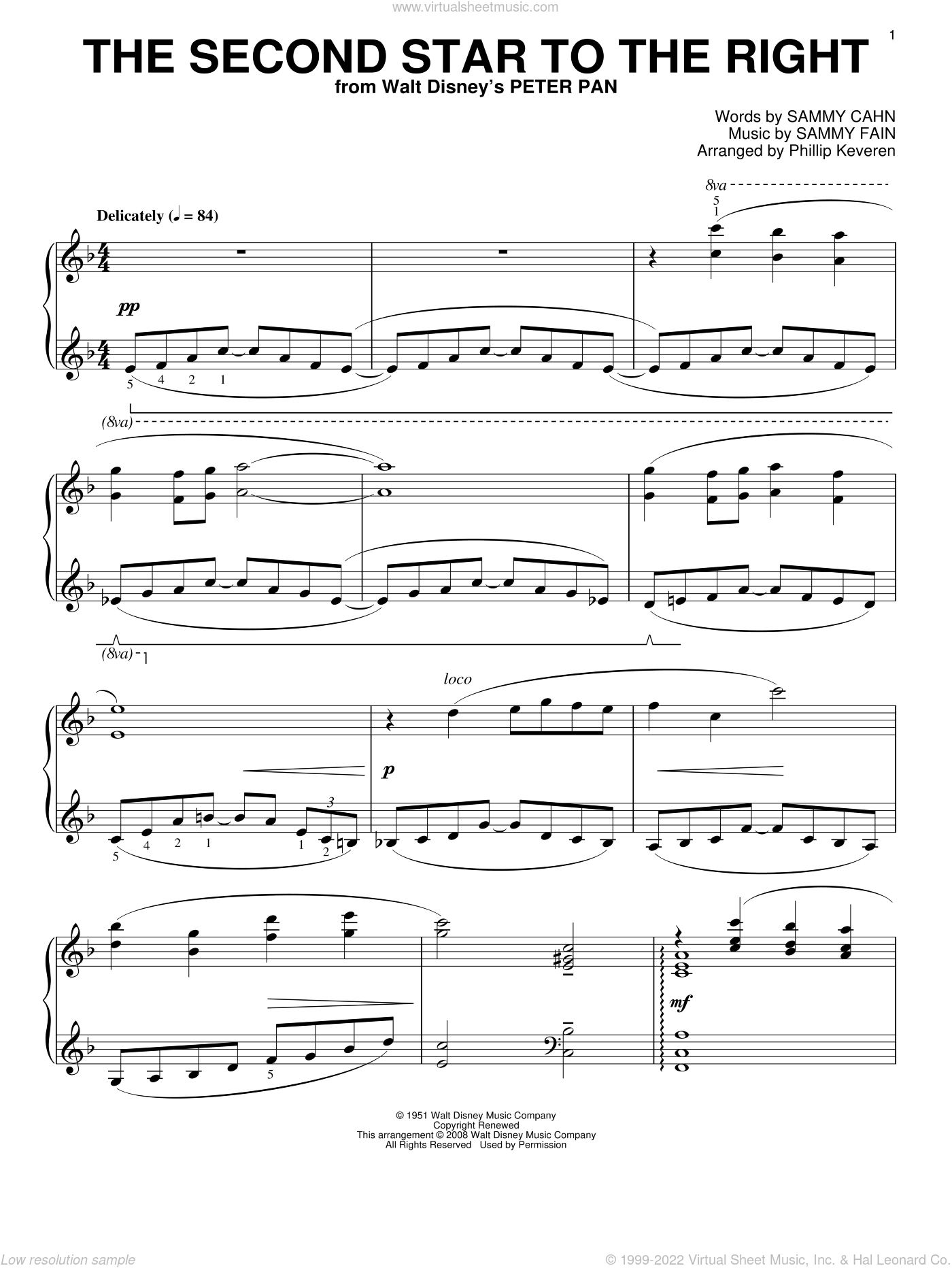 The Second Star To The Right Peter Pan) [Classical version] Phillip Keveren) sheet music for piano