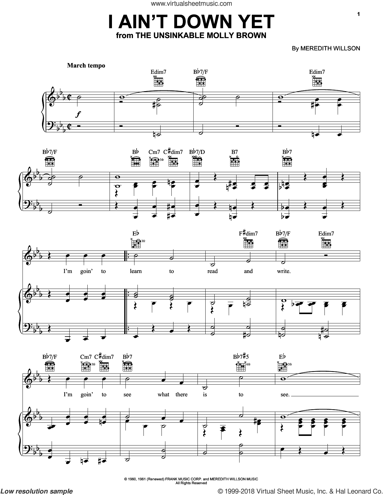 Willson - I Ain't Down Yet sheet music for voice, piano or guitar