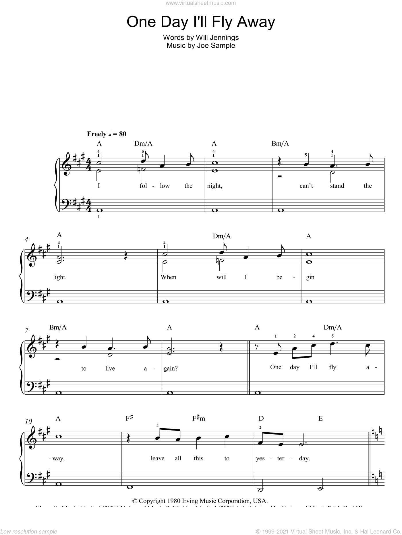 Kidman - One Day I'll Fly Away sheet music for piano solo [PDF]