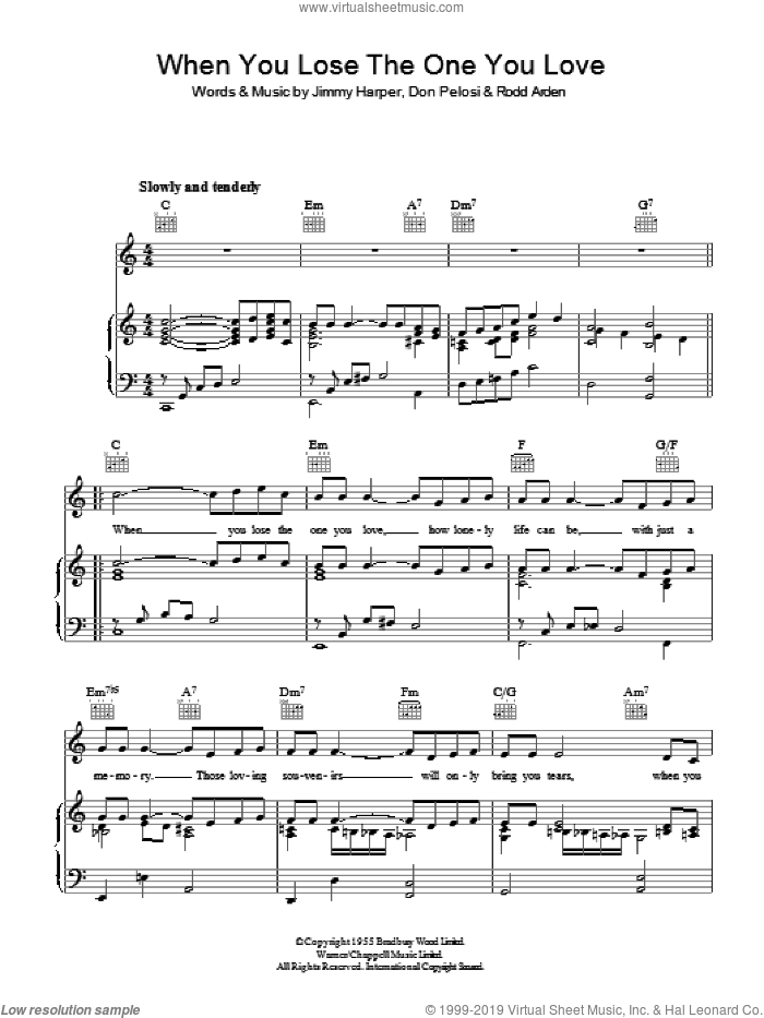 When You Lose The One You Love sheet music for voice, piano or guitar