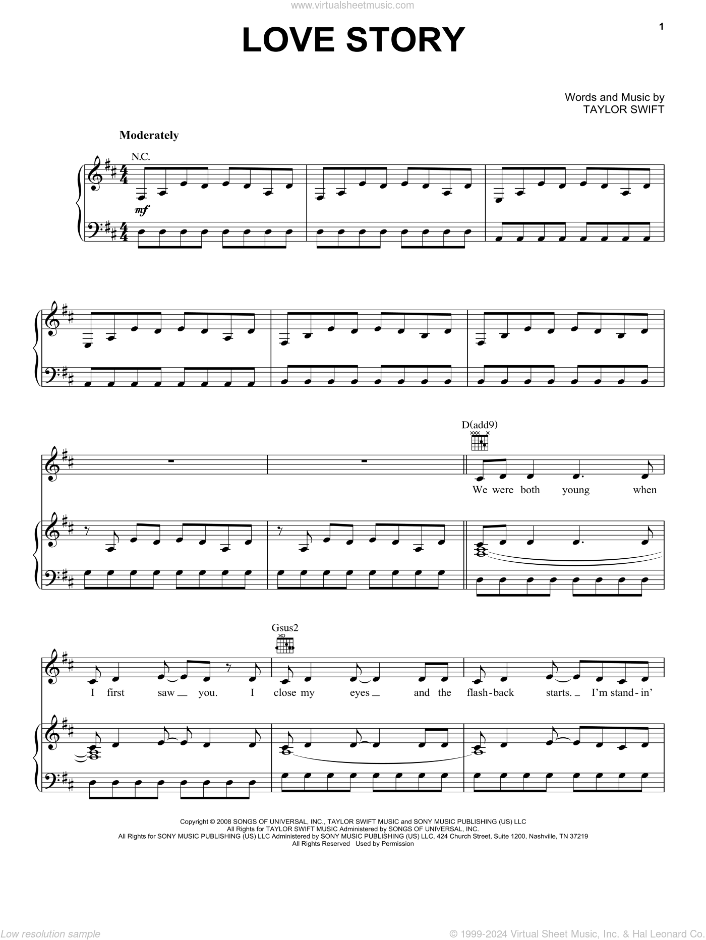 Swift - Love Story sheet music for voice, piano or guitar (PDF) .