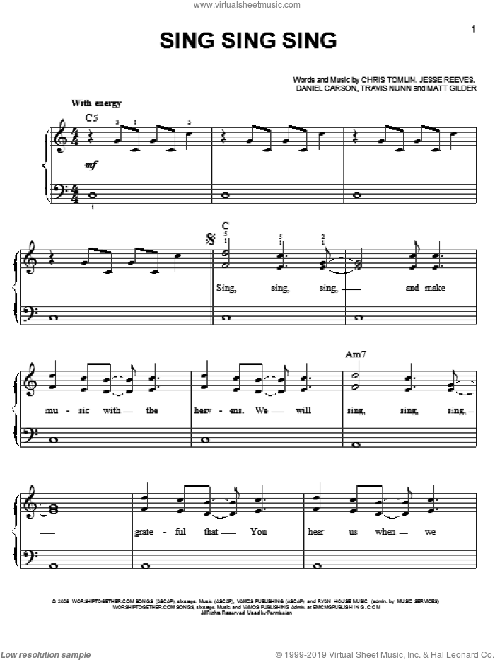 Tomlin Sing Sing Sing Easy Sheet Music For Piano Solo
