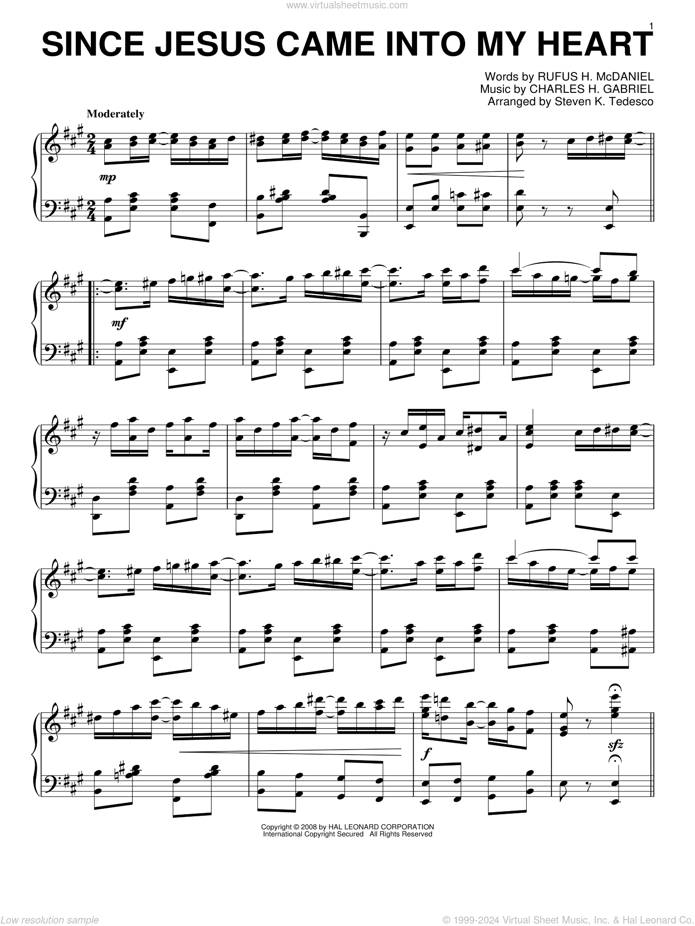 Since Jesus Came Into My Heart [Ragtime version] sheet music for