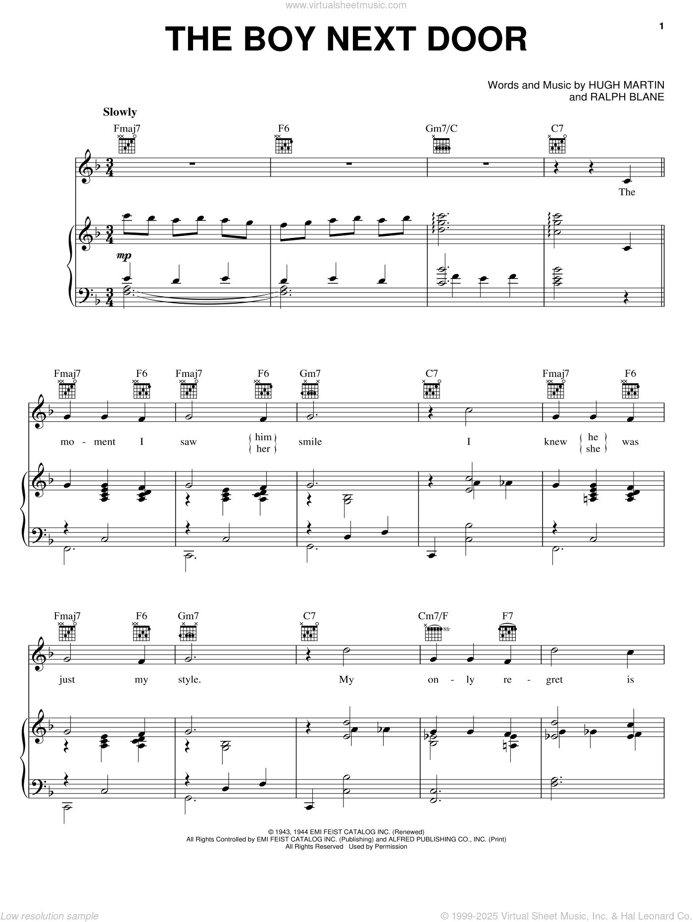 Garland The Boy Next Door Sheet Music For Voice Piano Or Guitar