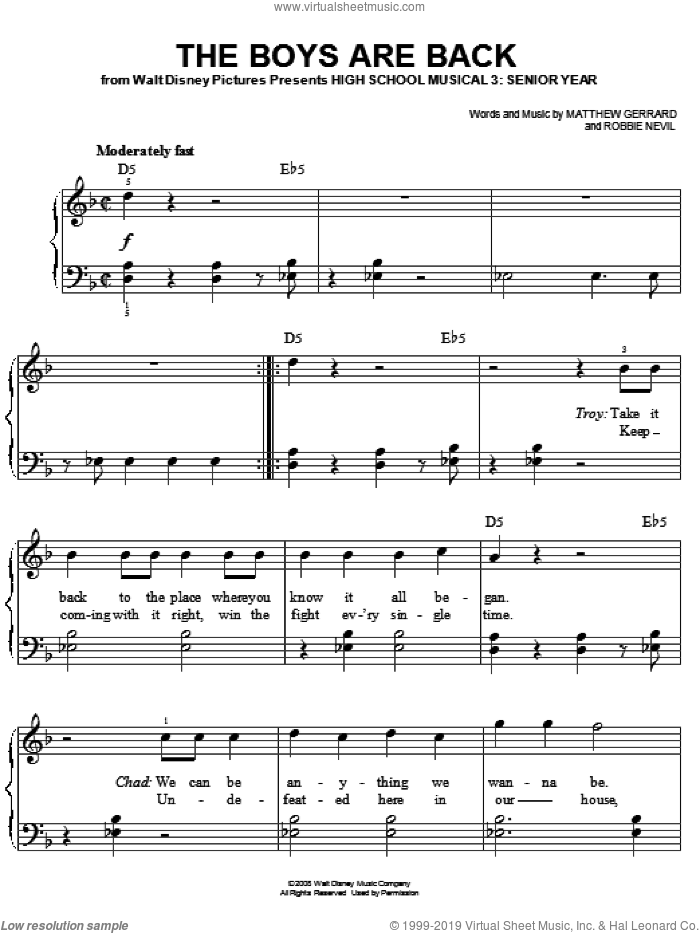 3 The Boys Are Back Sheet Music For Piano Solo Pdf