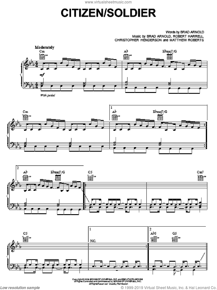 Citizen/Soldier sheet music for voice, piano or guitar (PDF)