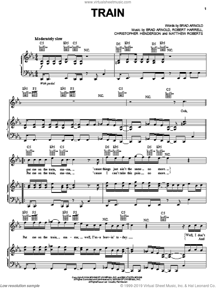 Down Train Sheet Music For Voice Piano Or Guitar Pdf