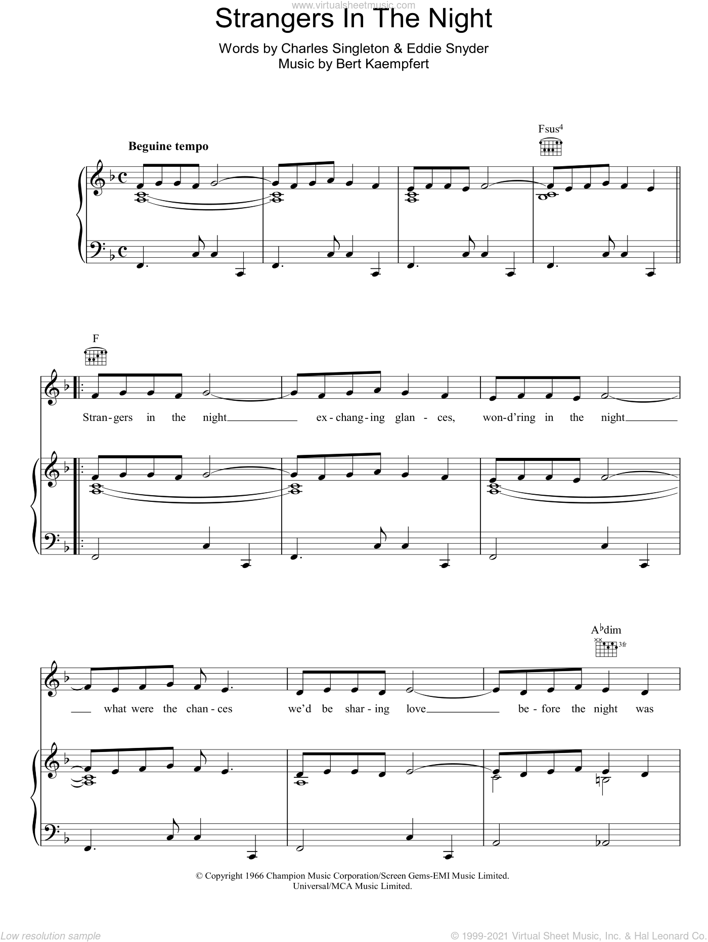 Strangers in the night easy Sheet music for Piano (Solo