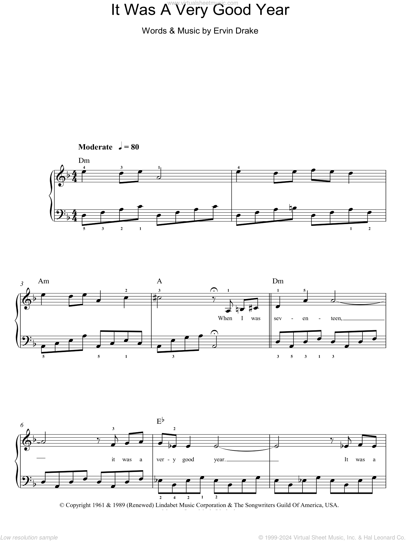 It Was A Very Good Year sheet music for piano solo (PDF)