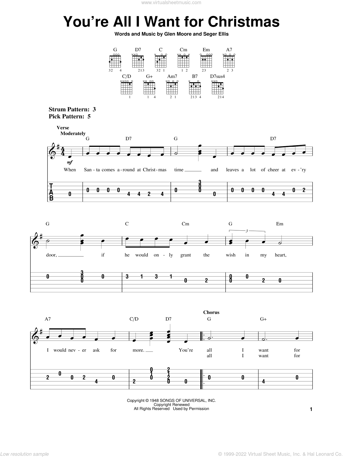 Benton - You're All I Want For Christmas sheet music for guitar solo (easy tablature)