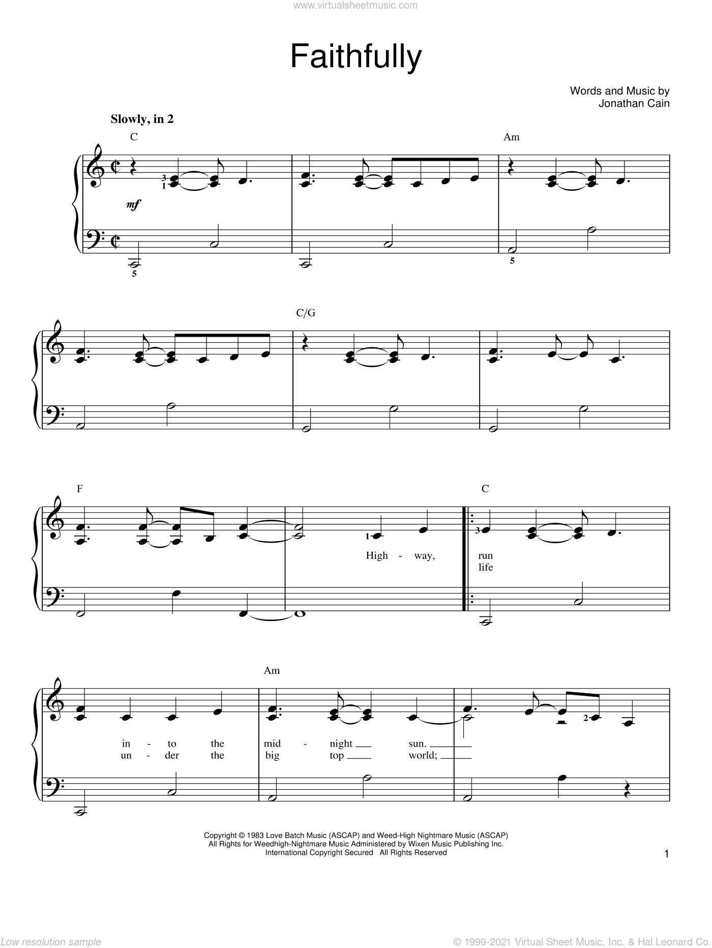 Journey - Faithfully, (easy) sheet music for piano solo [PDF]