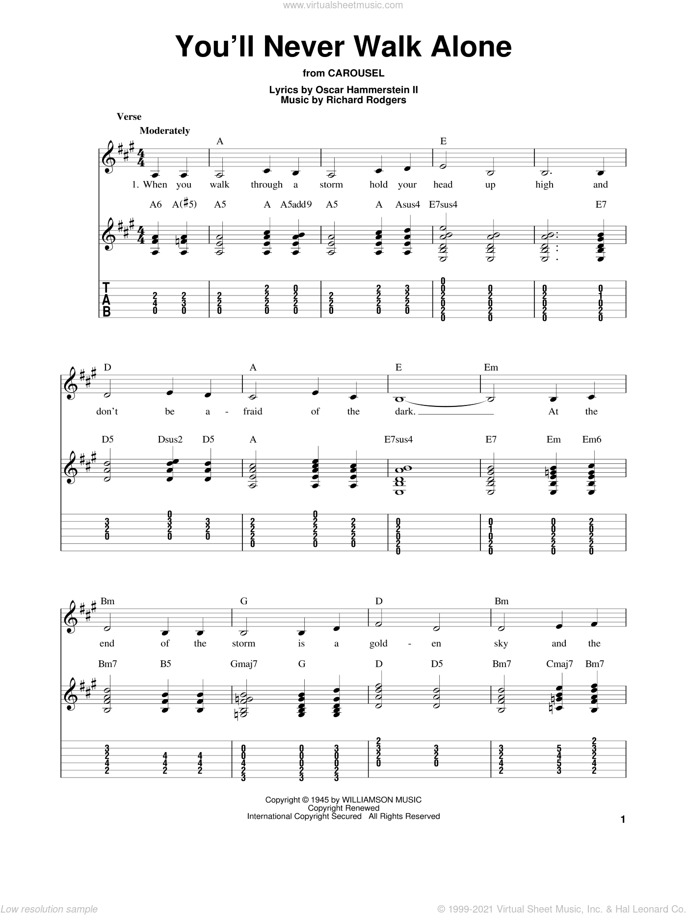 Hammerstein You Ll Never Walk Alone Sheet Music For Guitar Solo Easy Tablature