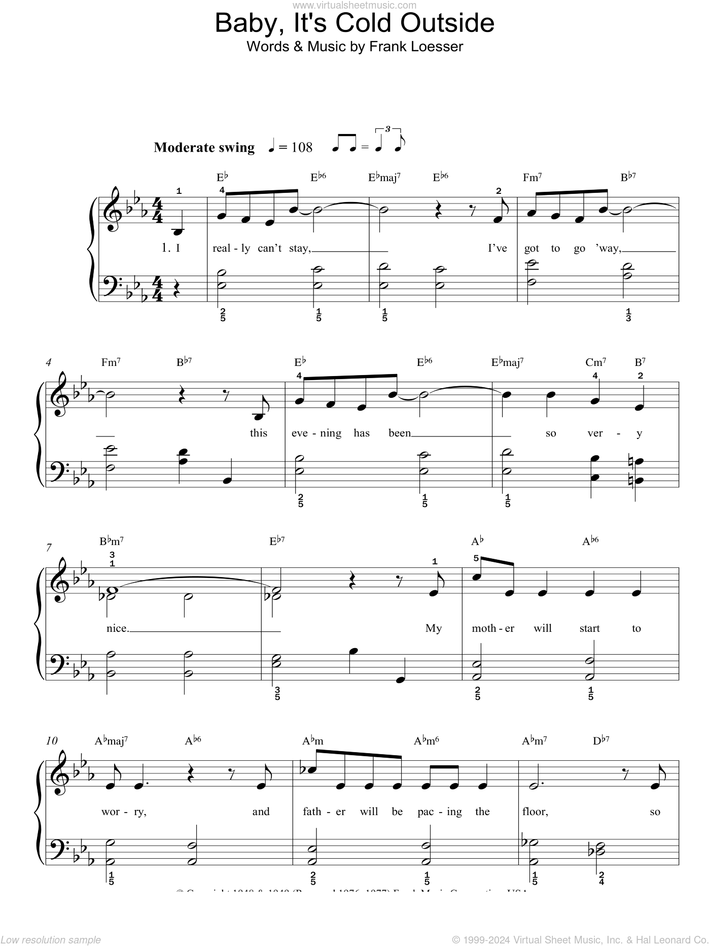 Jones Baby It S Cold Outside Sheet Music For Piano Solo Pdf