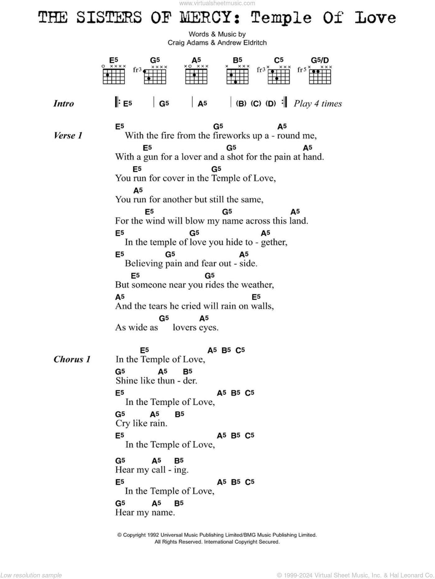 Temple Of Love sheet music for guitar (chords) (PDF)