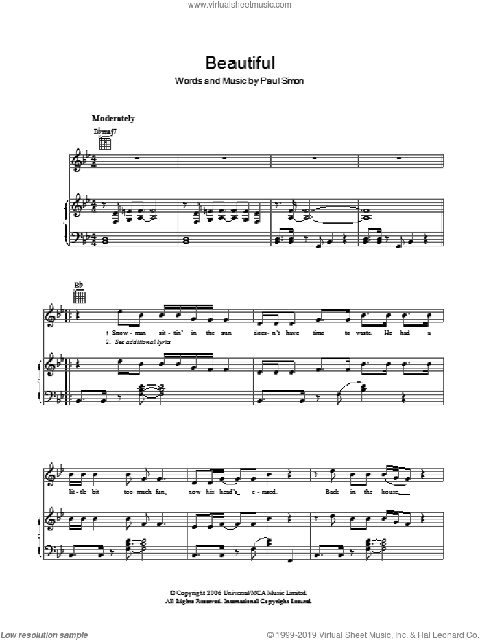 Paul Simon: Beautiful Sheet Music For Voice, Piano Or Guitar