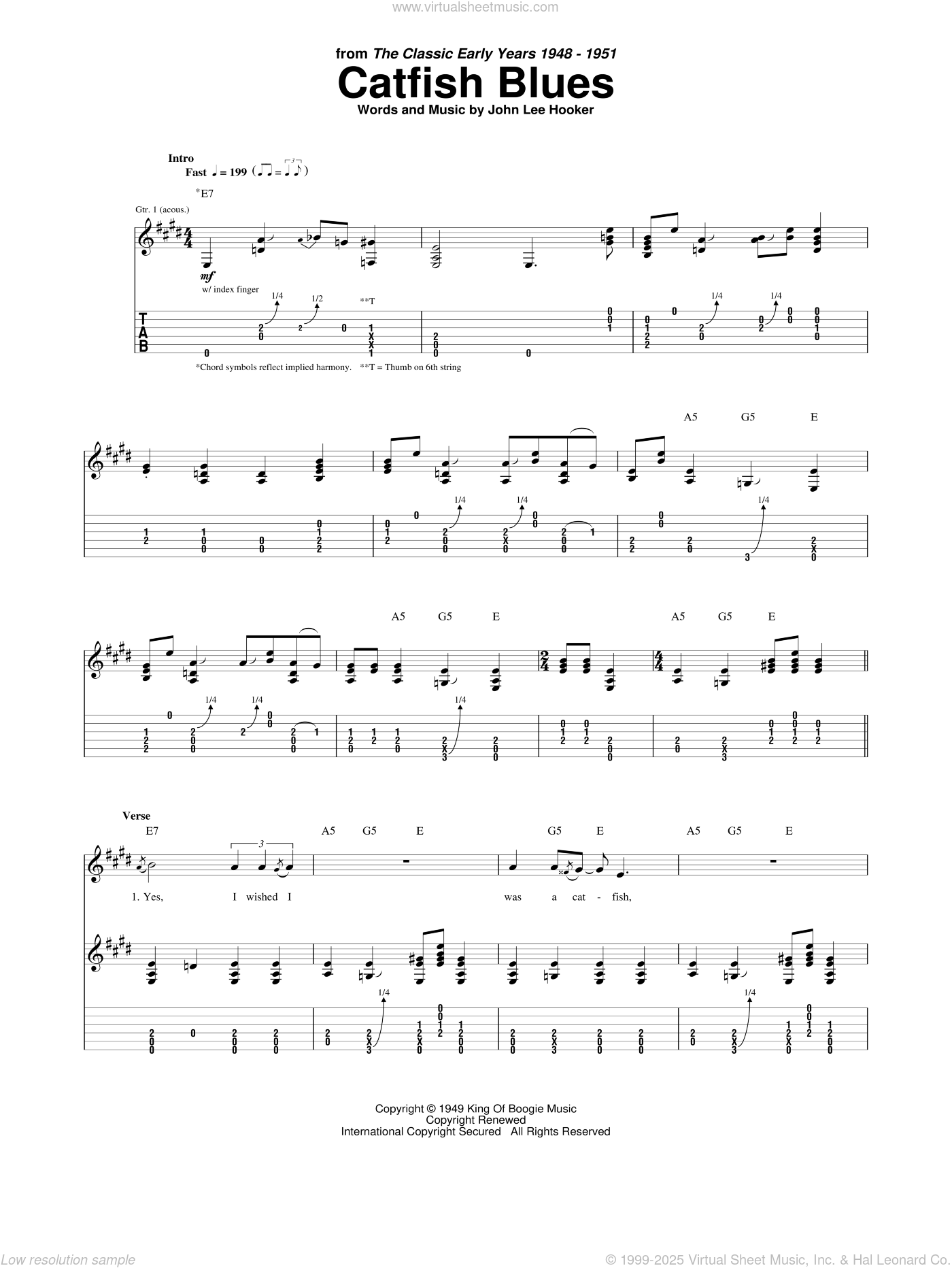 Hooker Catfish Blues sheet music for guitar (tablature) [PDF]