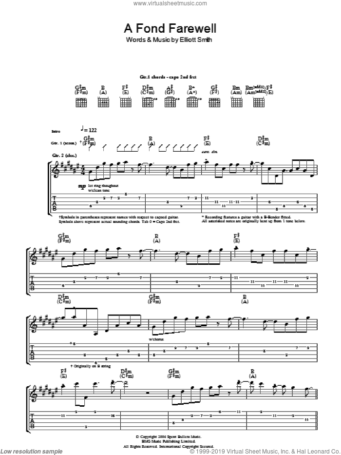 A Fond Farewell sheet music for guitar tablature PDF