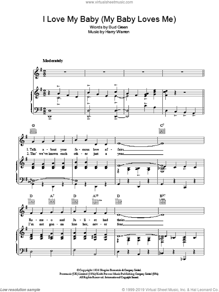 Harry Warren I Love My Baby (My Baby Loves Me) sheet music for voice