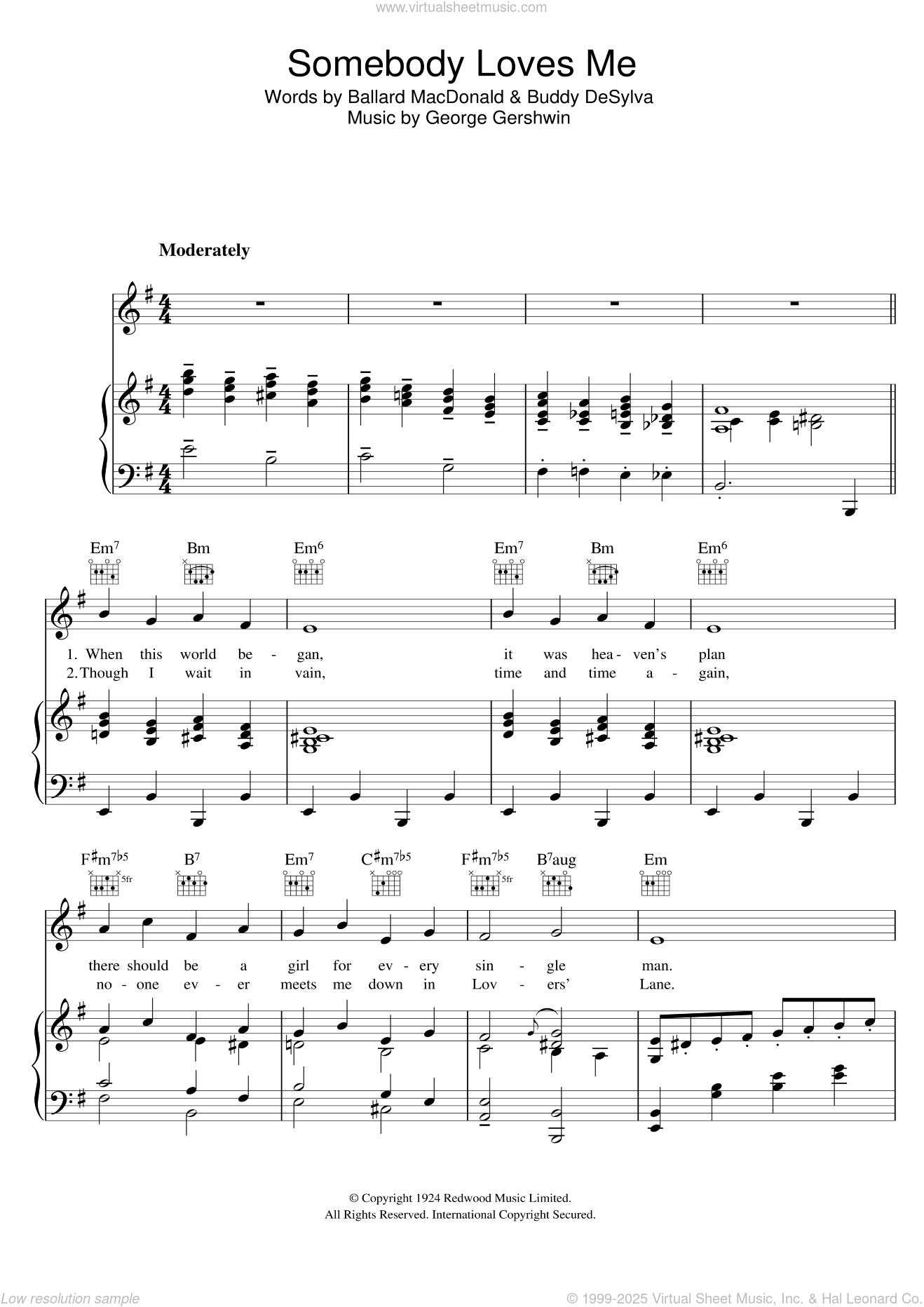 George Gershwin: Somebody Loves Me sheet music for voice, piano or guitar