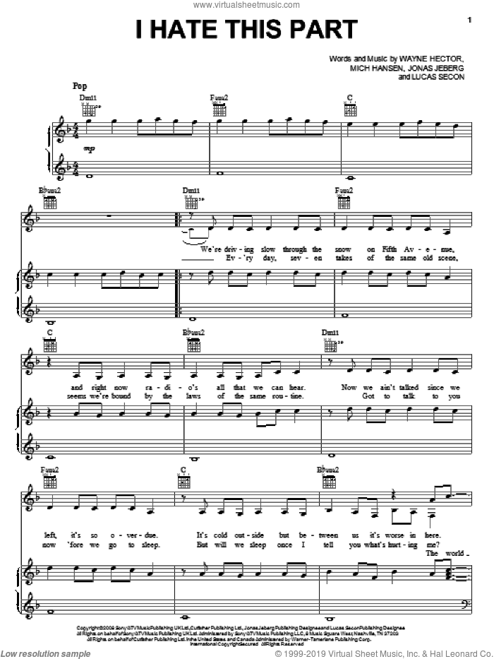 I Hate This Part sheet music for voice, piano or guitar (PDF)