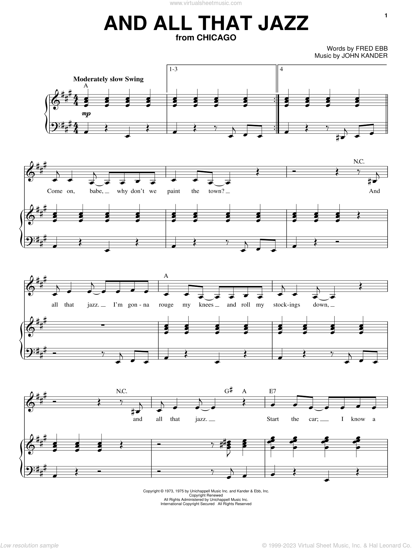 And All That Jazz sheet music for voice and piano (PDF)