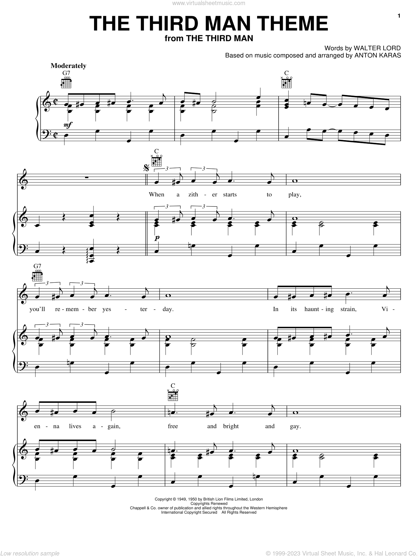 Karas - The Third Man Theme sheet music for voice, piano or guitar